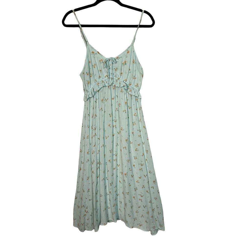 Billabong Rebel Heart Blue Floral Midi Sundress Size M Boho Coquette Cottagecore
